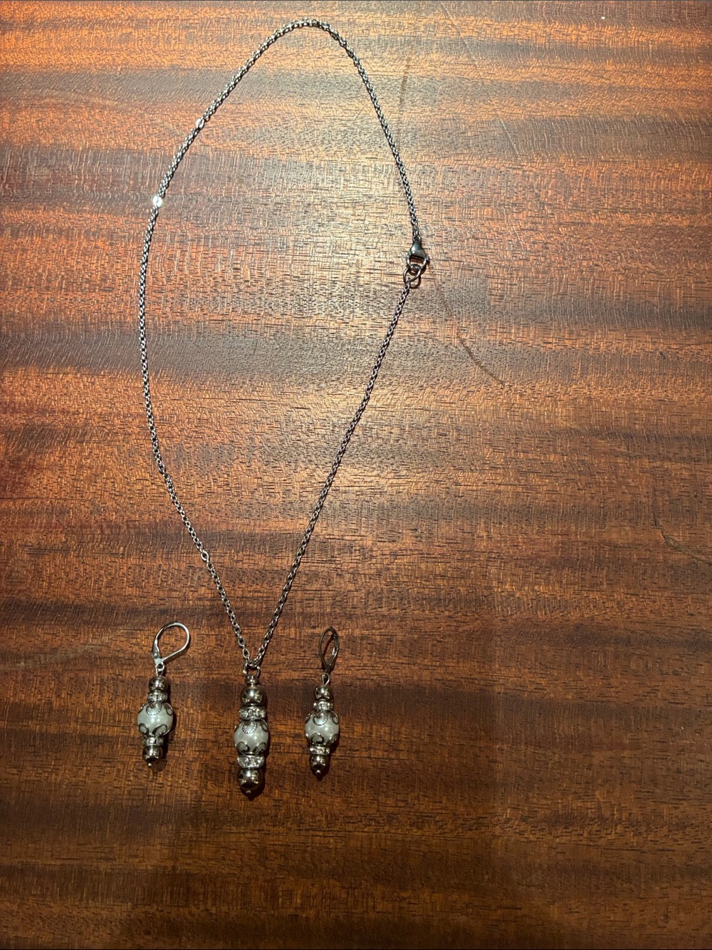 Silver-Tone Pearl Drop Necklace & Earrings Set - Picture 3 of 3